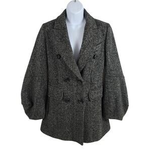 BCBGMaxAzria Herringbone Jacket Wool Puff Sleeve Double Breasted Gray XSmall